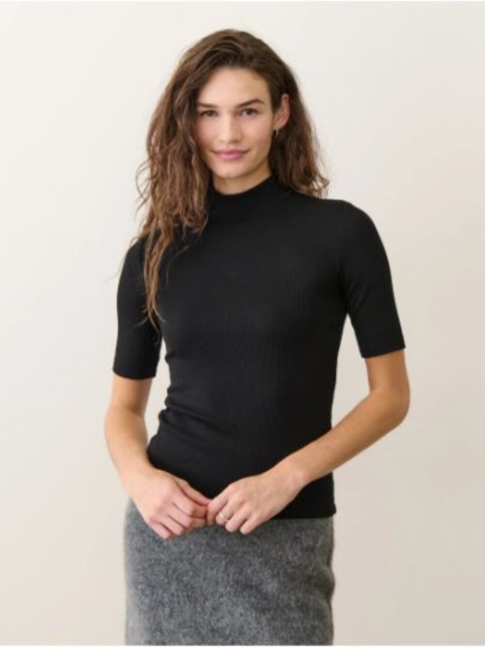 Marine Layer Lexi Rib Mock Neck Top in Black